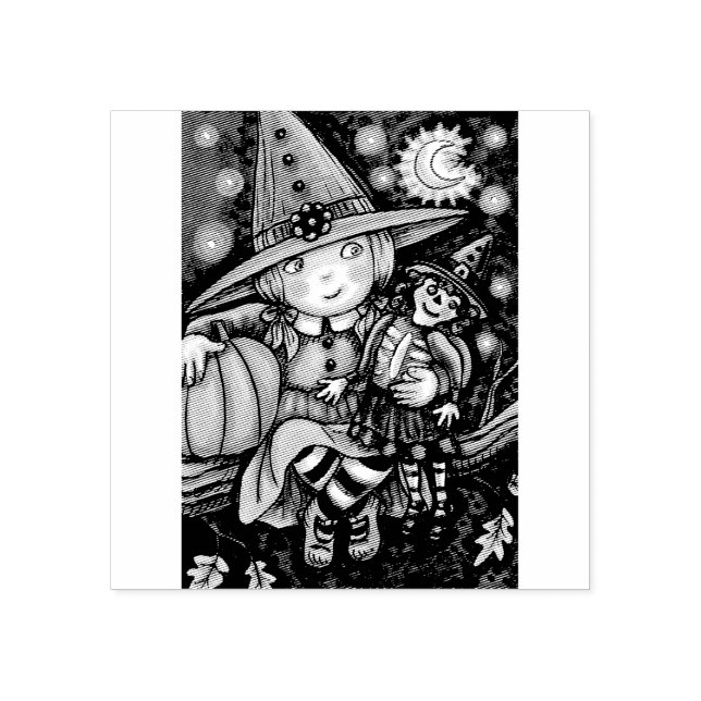 LITTLE WITCH & RAG DOLL HALLOWEEN RUBBER STAMP (Imprint)