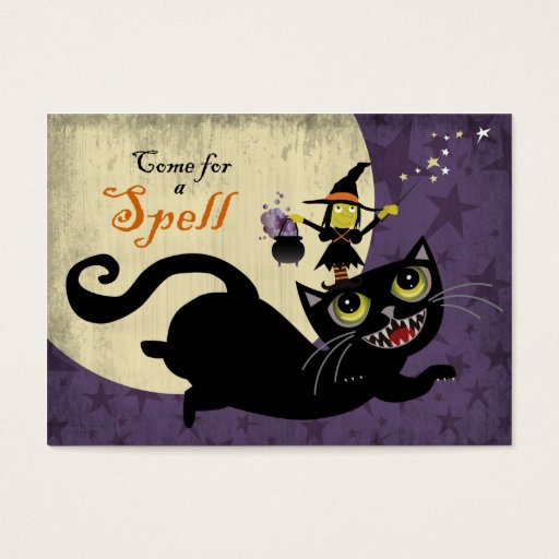 Customizable Little Witch Riding on a Flying Black Cat Business Cards