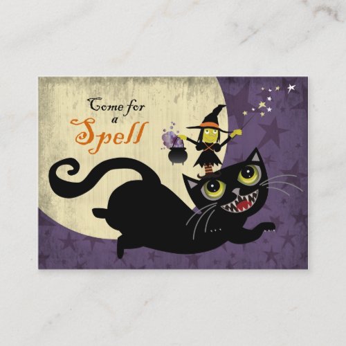 Little Witch Riding on a Flying Black Cat Enclosure Card