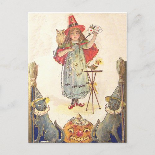 Little Witch Vintage Halloween Card Postcard