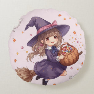 Little Witch with Candy Round Pillow