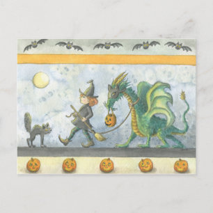 Little Witch's Halloween Dragon (postcard) Postcard