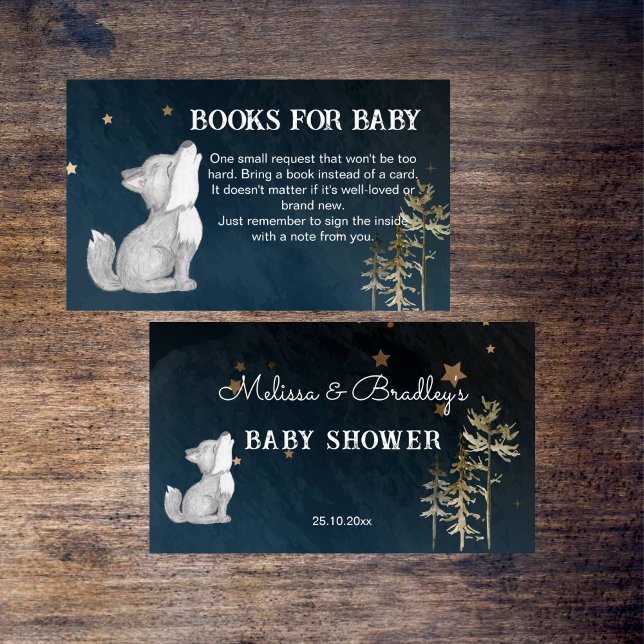 Little wolf themed baby shower books for baby enclosure card (Little wolf themed baby shower books for baby enclosure card woodlands baby shower books request )