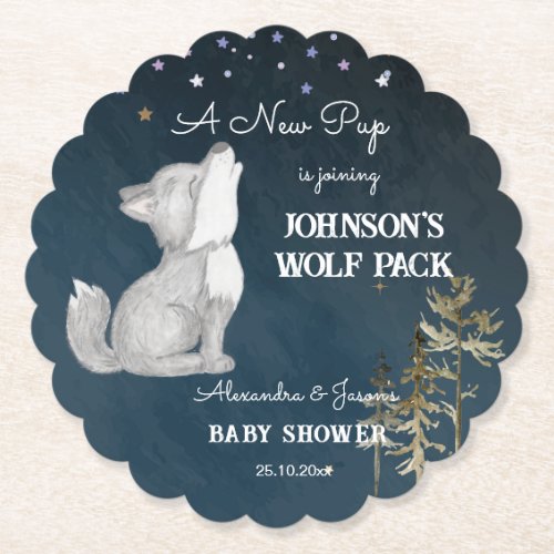 Little wolf themed baby shower favors table decor paper coaster