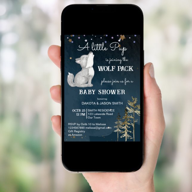 Little wolf themed baby shower invitation (Front Digital)