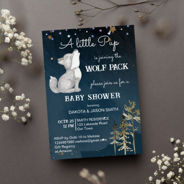 Little wolf themed baby shower invitation