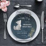 Little wolf themed baby shower tableware paper plates<br><div class="desc">Little wolf themed baby shower tableware personalized plates,  cute wolf pup dark starry night background.</div>