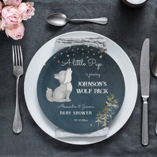 Little wolf themed baby shower tableware paper plates