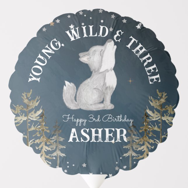 Little wolf themed birthday party personalized balloon (Front)