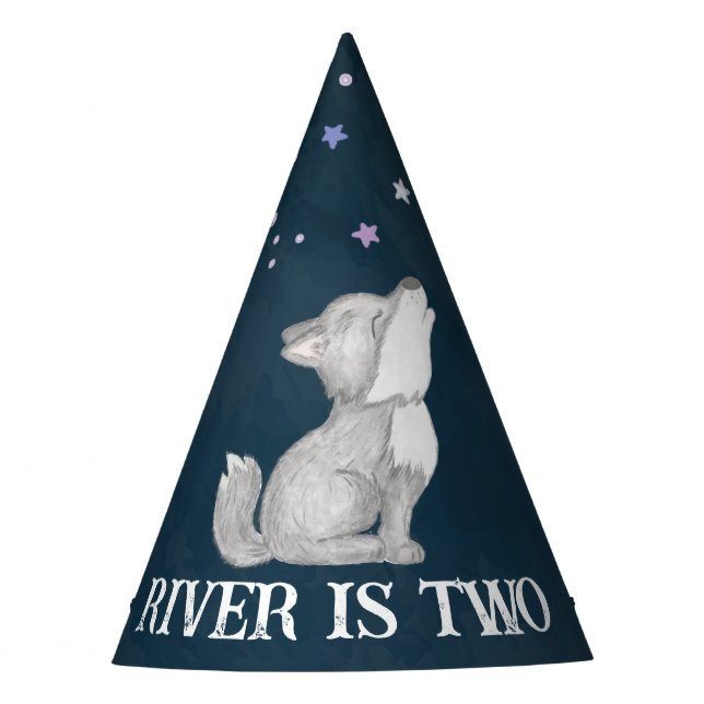 Little wolf themed birthday party printed party hat (Front)