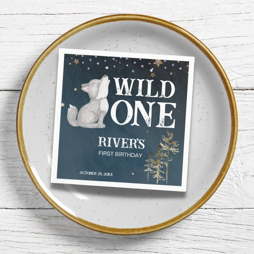 Little wolf themed birthday party wild one napkins