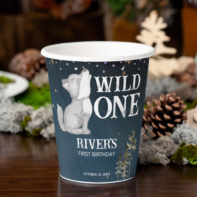 Little wolf themed birthday party wild one paper cups (Little wolf themed birthday party wild one paper cups personalized wolf party tableware)