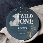 Little wolf themed birthday party wild one paper plates<br><div class="desc">Little wolf themed birthday party wild one personalized paper plates ,  cute howling wolf pup dark starry night background.</div>