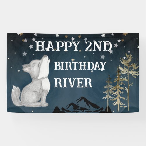 Little wolf themed happy birthday party banner