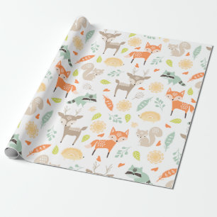 Little Woodland Animals on White Background Wrapping Paper