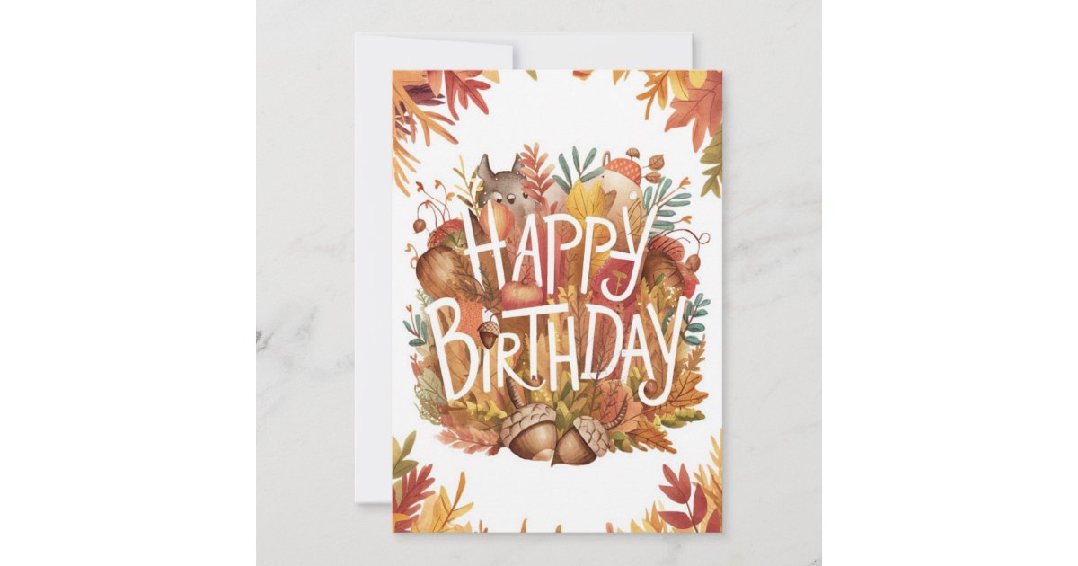 Little Woodland Autumn Fall Happy Birthday Card | Zazzle