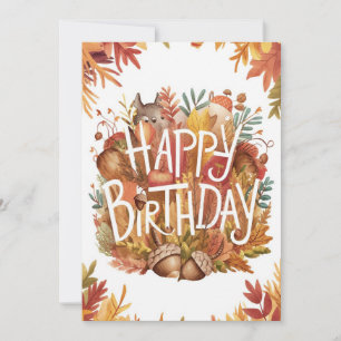 Little Woodland Autumn Fall Happy Birthday Card