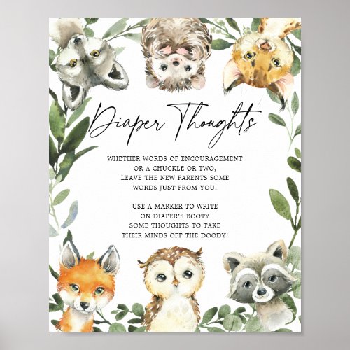 Little Woodland Baby Shower Diaper Thoughts Sign