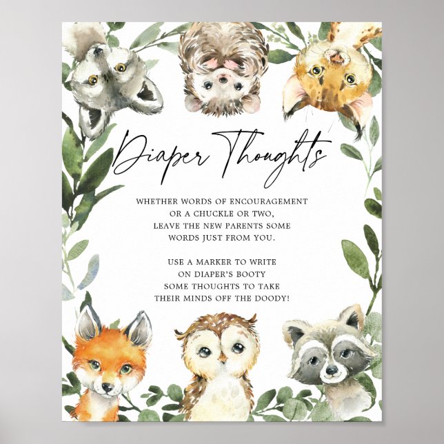 Little Woodland Baby Shower Diaper Thoughts Sign (Front)