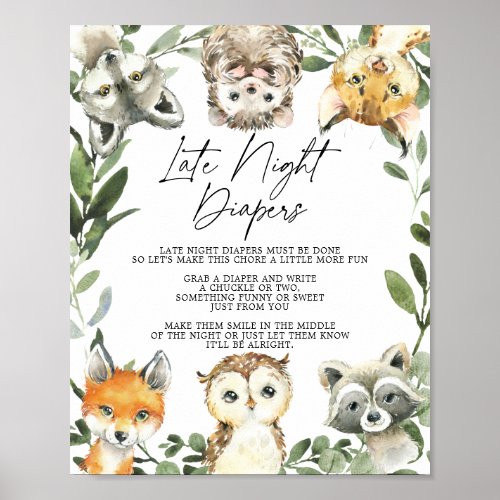 Little Woodland Baby Shower Late Night Diapers Pos Poster