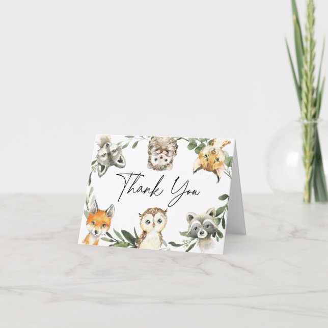 Little Woodland Baby Shower Thank You Card (Front)