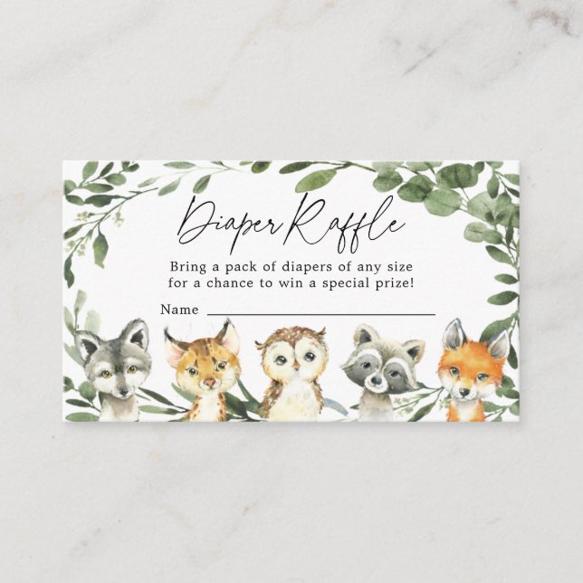 Little Woodland Diaper Raffle Baby Shower Card (Front)