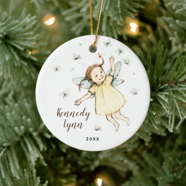 Little Woodland Fairy Personalized Girl's Name Ceramic Ornament (Tree)