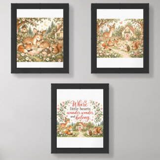 Little Woodland Home – Cozy Forest Friends Nursery Wall Art Sets