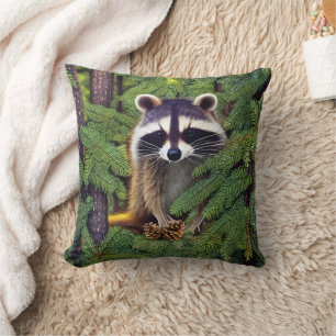Little Woodland Wilderness Raccoon Throw Pillow