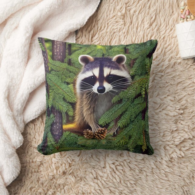 Little Woodland Wilderness Raccoon Throw Pillow (Blanket)