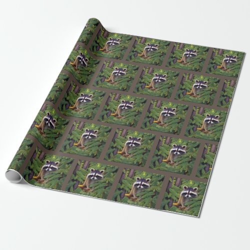 Little Woodland Wilderness Raccoon Wrapping Paper