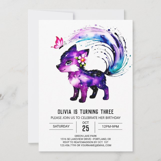 Little Woodland Wolf Digital Girl Birthday Invitation (Front)