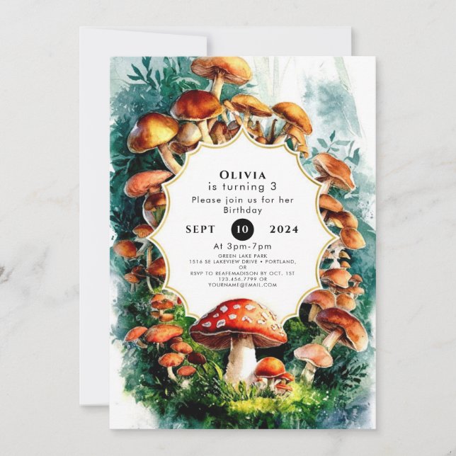 Little Woods Mushroom Birthday Invitation (Front)