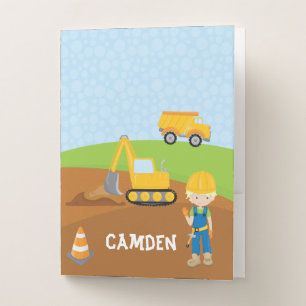 Little Worker Construction Boy Kid's Personalized Pocket Folder