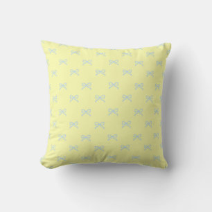 Little Yellow & Blue Bow Girly Coquette  Throw Pillow
