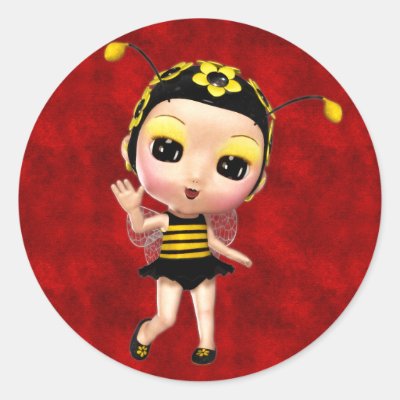 Little Yellow Bumblebee Fairy Doll on Red Velvet