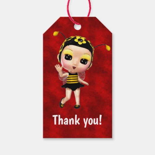 Little Yellow Bumblebee Fairy Doll on Red Velvet Gift Tags