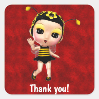 Little Yellow Bumblebee Fairy Doll on Red Velvet Square Sticker