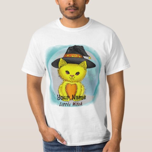 Little Yellow Cat Witch custom name t_shirt