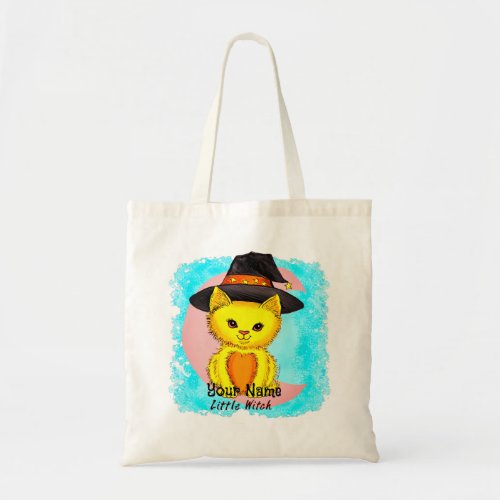 Little Yellow Cat Witch custom name t_shirt Tote Bag