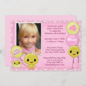 Little Yellow Chick Birthday Invitation pink (Front/Back)