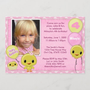 Little Yellow Chick Birthday Invitation pink