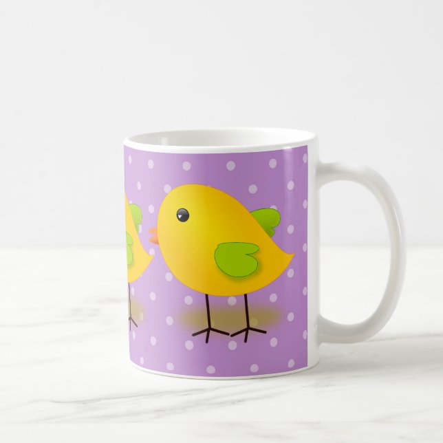 Little Yellow Chick Purple Polka Dots Coffee Mug (Right)
