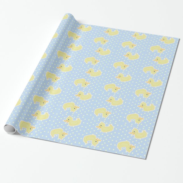 Little Yellow Duck Wrapping Paper (Light Blue) (Unrolled)