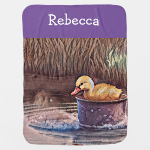 Little Yellow Duckling Playing In Bucket Baby Blanket