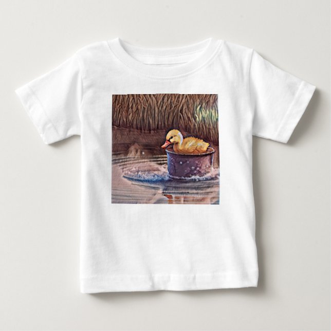 Little Yellow Duckling Playing In Bucket Baby T-Shirt (Front)