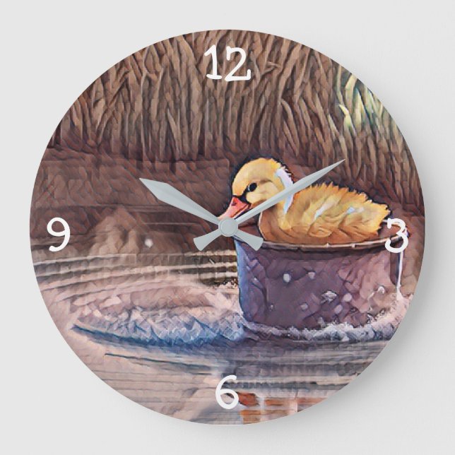 Little Yellow Duckling Playing In Bucket Large Clock (Front)