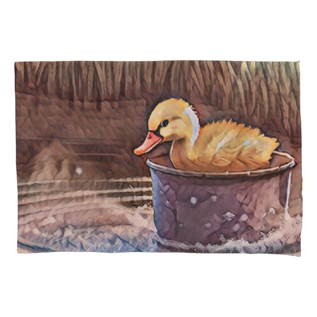 Little Yellow Duckling Playing In Bucket Pillow Case (Front)
