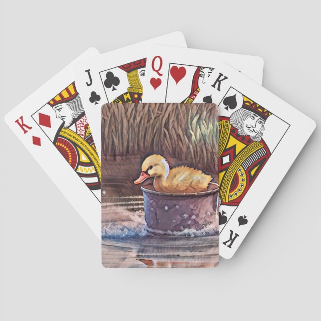 Little Yellow Duckling Playing In Bucket Poker Cards (Back)