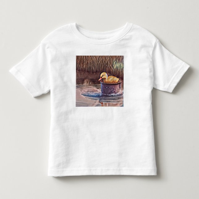 Little Yellow Duckling Playing In Bucket Toddler T-shirt (Front)